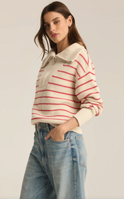 VIlla Half Zip Stripe Sweater | Red Pepper