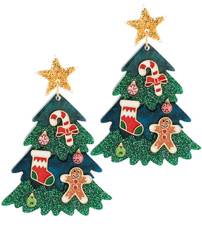 Glam Decorated Tree Earring | Green