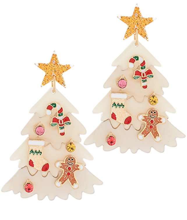 Glam Decorated Tree Earring | Ivory