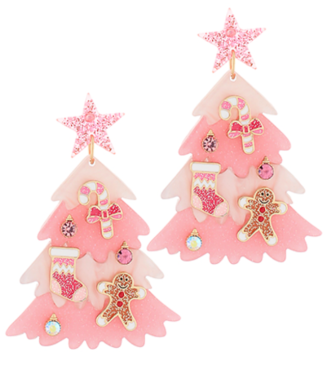 Glam Decorated Tree Earring | Pink