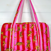 Quilted Duffle Overnight Bag | Pink Red Stripe Tiger