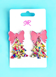 Bow-tiful Gold Confetti Acrylic Earrings