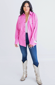 Dawson Faux Leather Button Up | Bubblegum