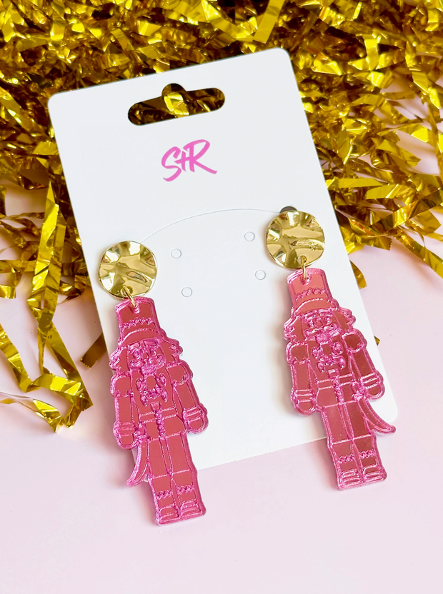 Pink Mirror Nutcracker Dangle Earring