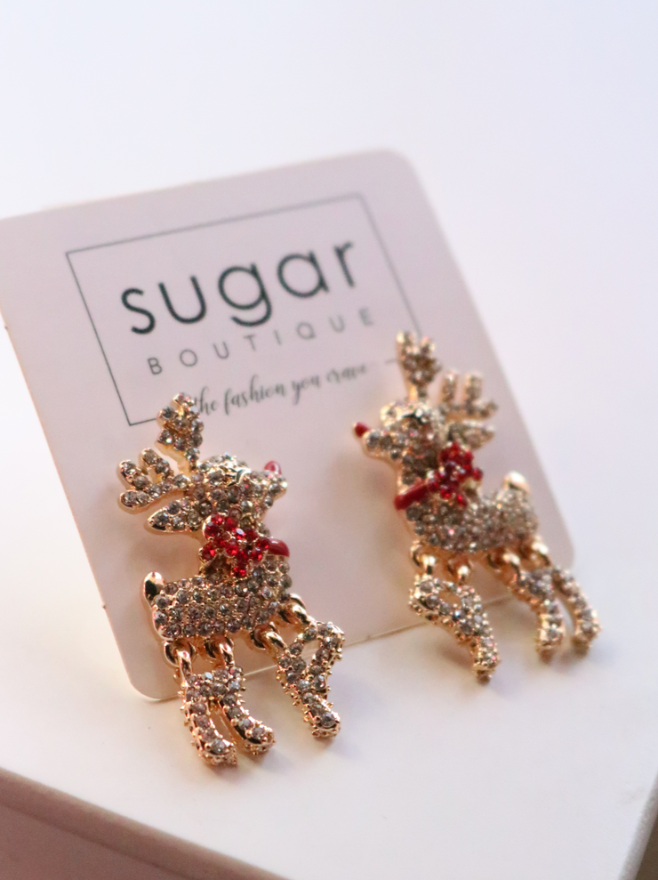 Rhinestone Rudolph Earring