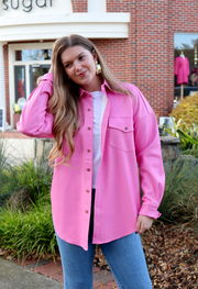 Dawson Faux Leather Button Up | Bubblegum