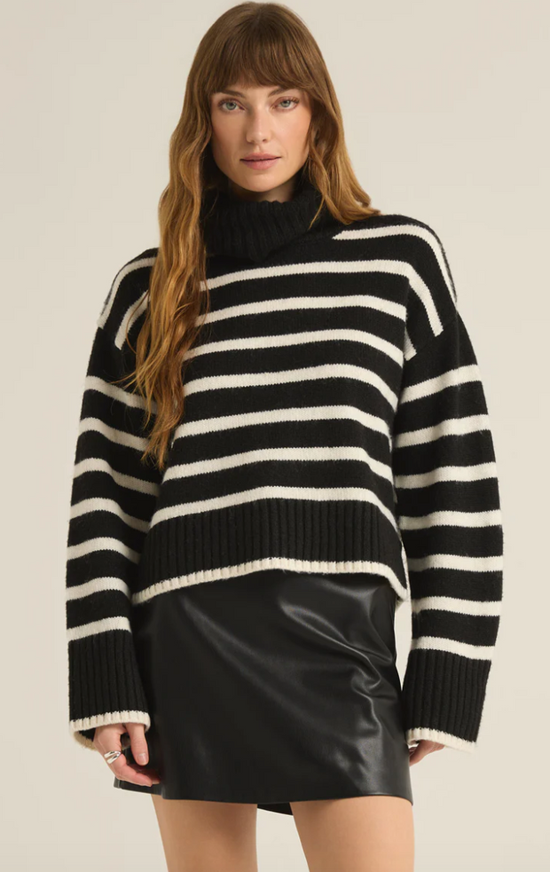 Josephine Stripe Turtleneck Sweater | Black