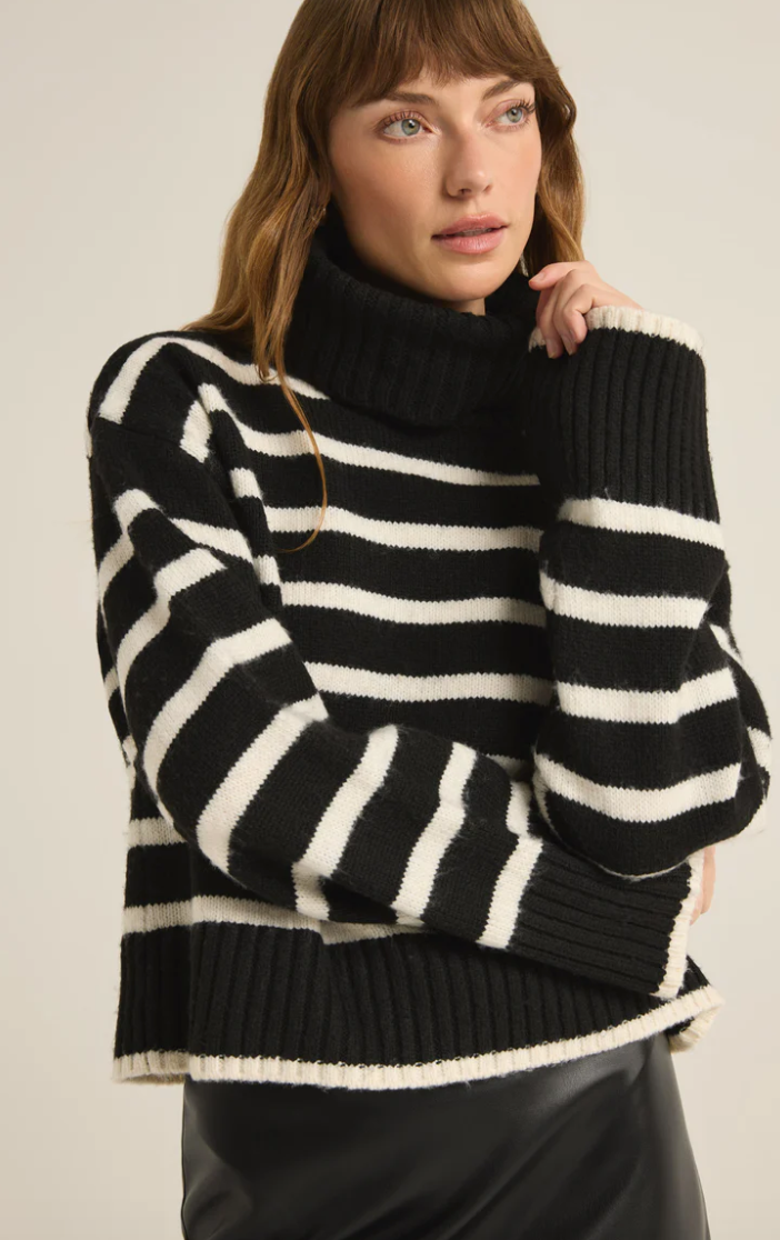 Josephine Stripe Turtleneck Sweater | Black