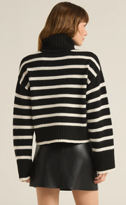 Josephine Stripe Turtleneck Sweater | Black