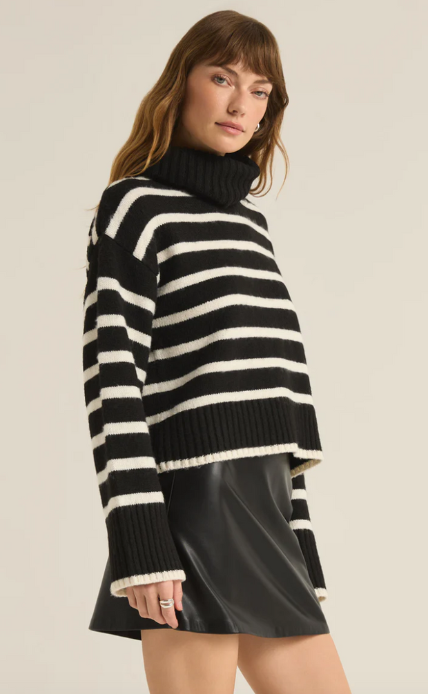 Josephine Stripe Turtleneck Sweater | Black