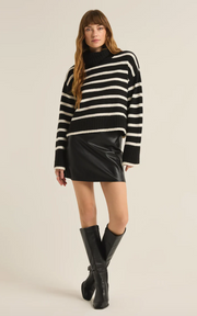 Josephine Stripe Turtleneck Sweater | Black