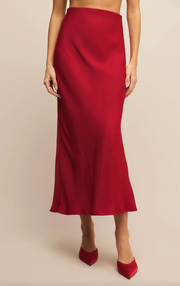 Europa Luxe Sheen Midi Skirt | Haute Red