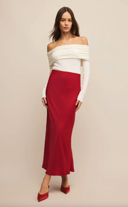 Europa Luxe Sheen Midi Skirt | Haute Red