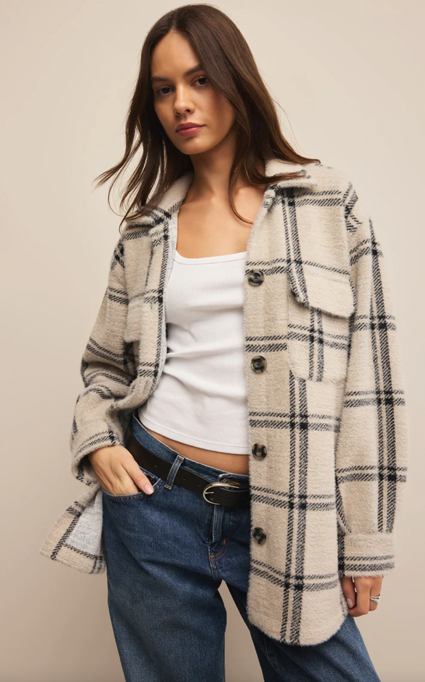 Plaid Tucker Shirt Jacket | Crystal Grey