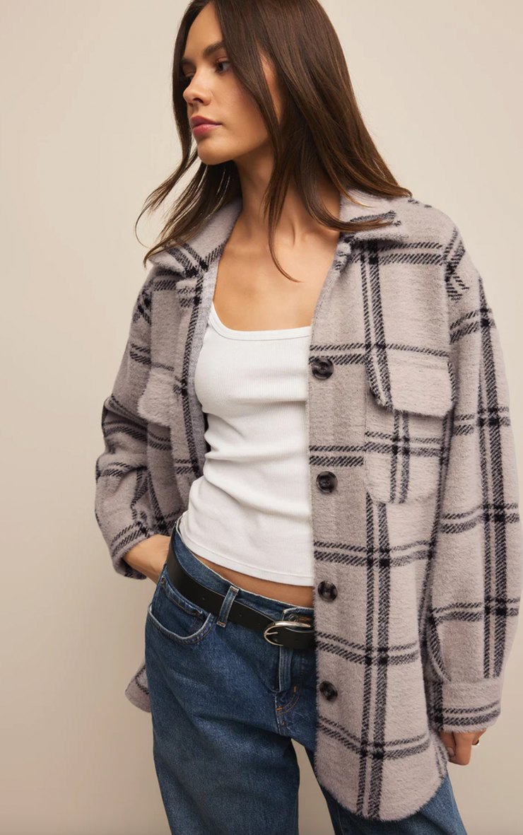 Plaid Tucker Shirt Jacket | Crystal Grey