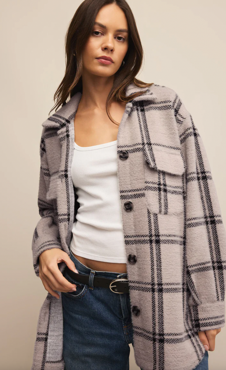 Plaid Tucker Shirt Jacket | Crystal Grey