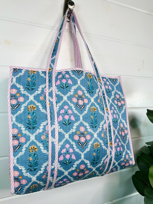 Quilted Tiger Tote | Blue Wildflowers