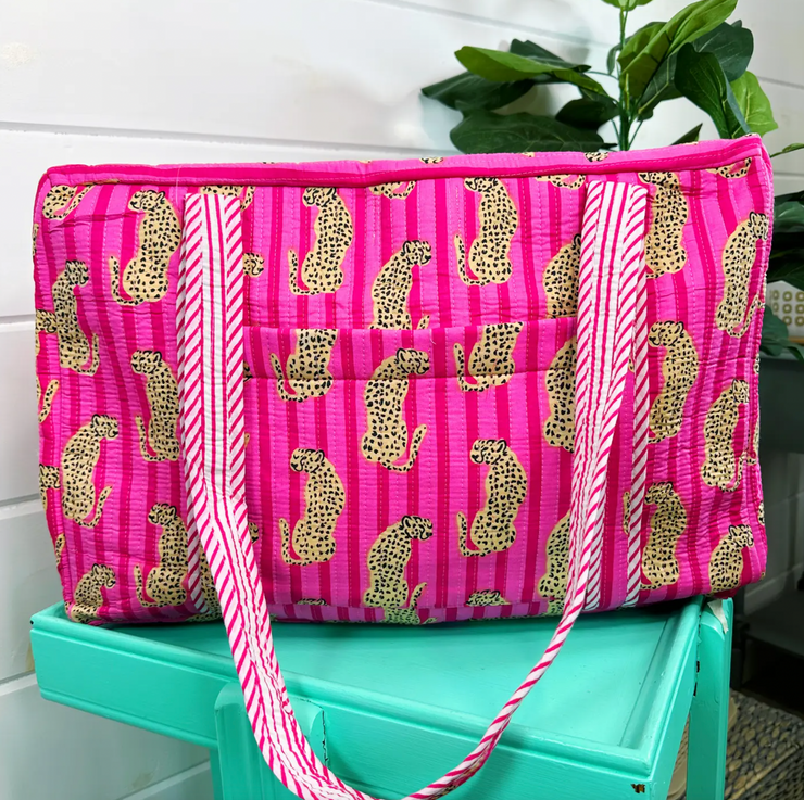 Quilted Duffle Overnight Bag | Pink Jaguar