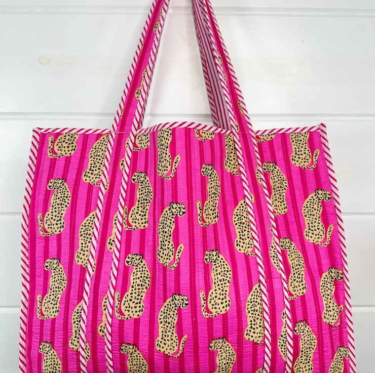 Quilted Tiger Tote | Pink Jaquar