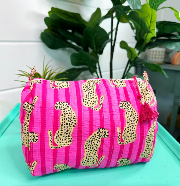 Quilted Cosmetic Bag | Pink Jaguar