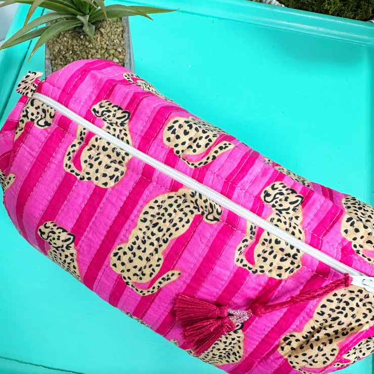 Quilted Cosmetic Bag | Pink Jaguar