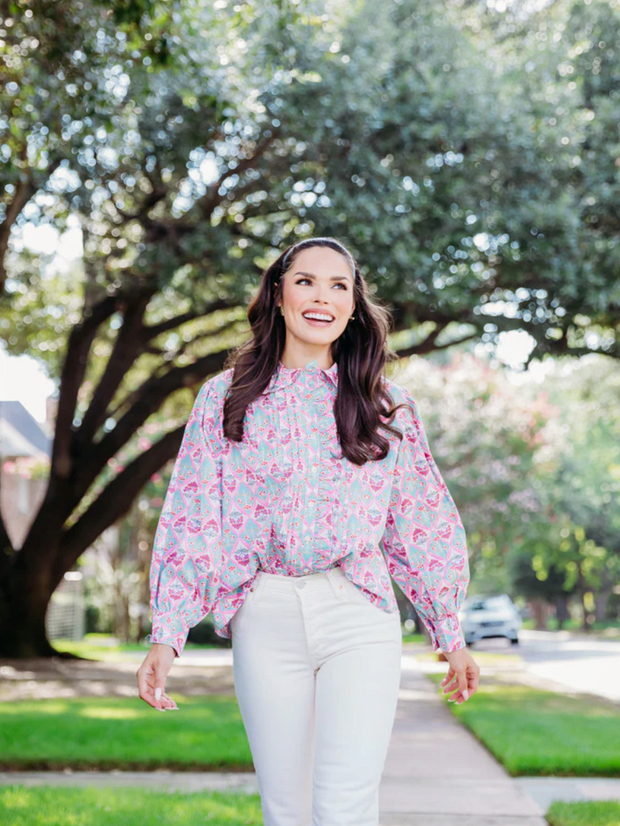 Paris Pleated Vintage Ruffle Collar Top