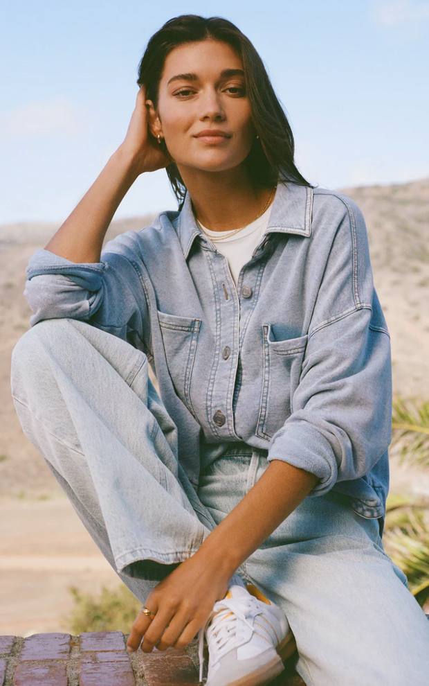 All Day Cropped Knit Denim Jacket