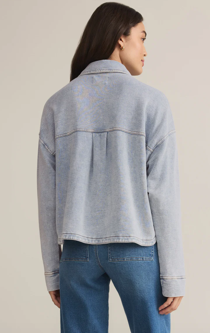 All Day Cropped Knit Denim Jacket