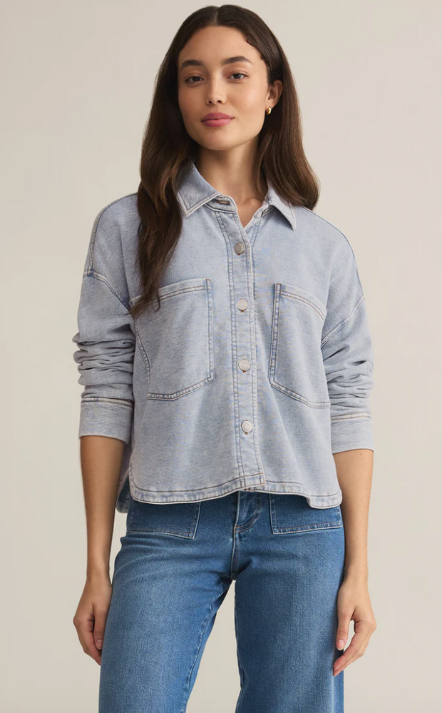 All Day Cropped Knit Denim Jacket