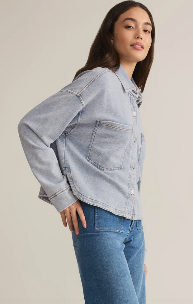 All Day Cropped Knit Denim Jacket