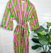 Comfy Chic Cotton Robe | Green/Pink Tiger