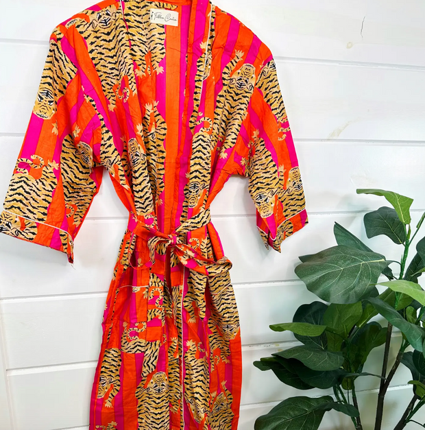 Comfy Chic Cotton Robe | Orange/Pink Tiger