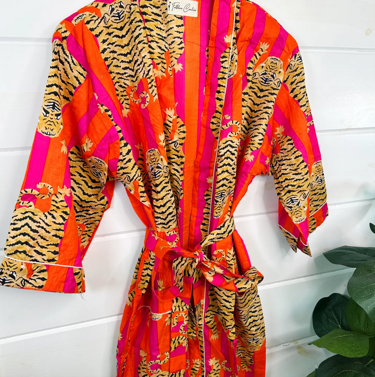 Comfy Chic Cotton Robe | Orange/Pink Tiger