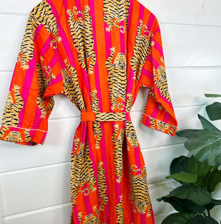 Comfy Chic Cotton Robe | Orange/Pink Tiger