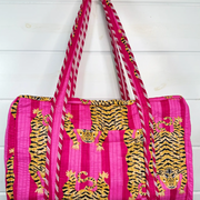 Quilted Weekender Duffle Bag | Pink Large Tiger Print