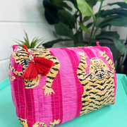 Quilted Cosmetic Bag | Pink Large Tiger Stripe Print