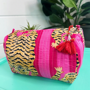 Quilted Cosmetic Bag | Pink Large Tiger Stripe Print