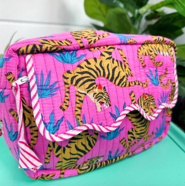 Ruffled Toiletry Bag | Pink Blue Tiger