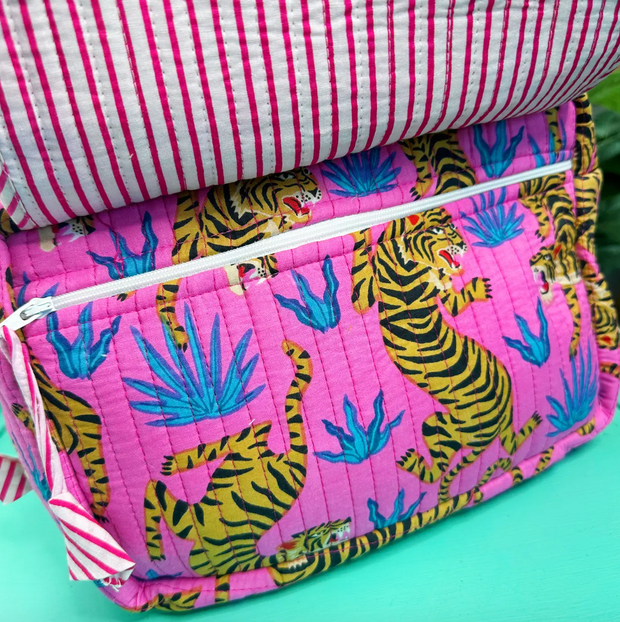 Ruffled Toiletry Bag | Pink Blue Tiger