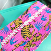 Ruffled Toiletry Bag | Pink Blue Tiger