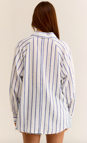 Perfect Linen Stripe Top | Palace Blue