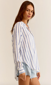 Perfect Linen Stripe Top | Palace Blue