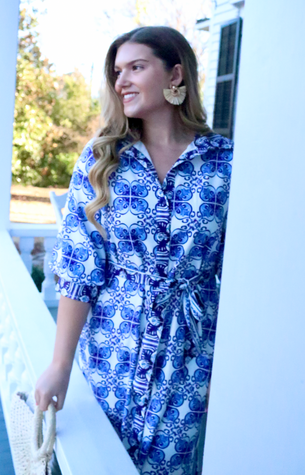 Barcelona Damask Maxi Shirt Dress