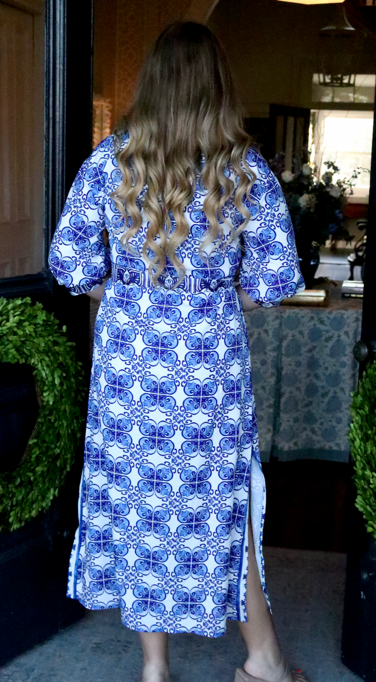 Barcelona Damask Maxi Shirt Dress