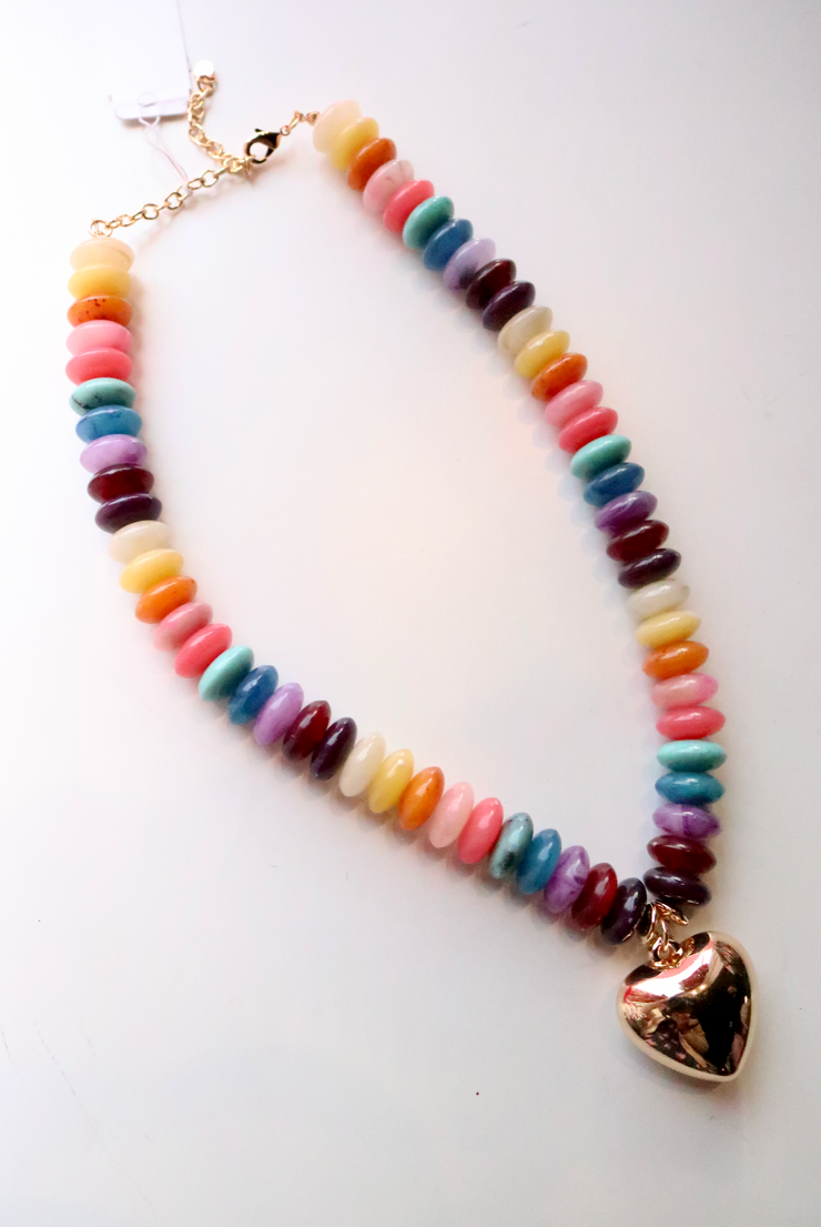 Beaded Heart Necklace | Rainbow