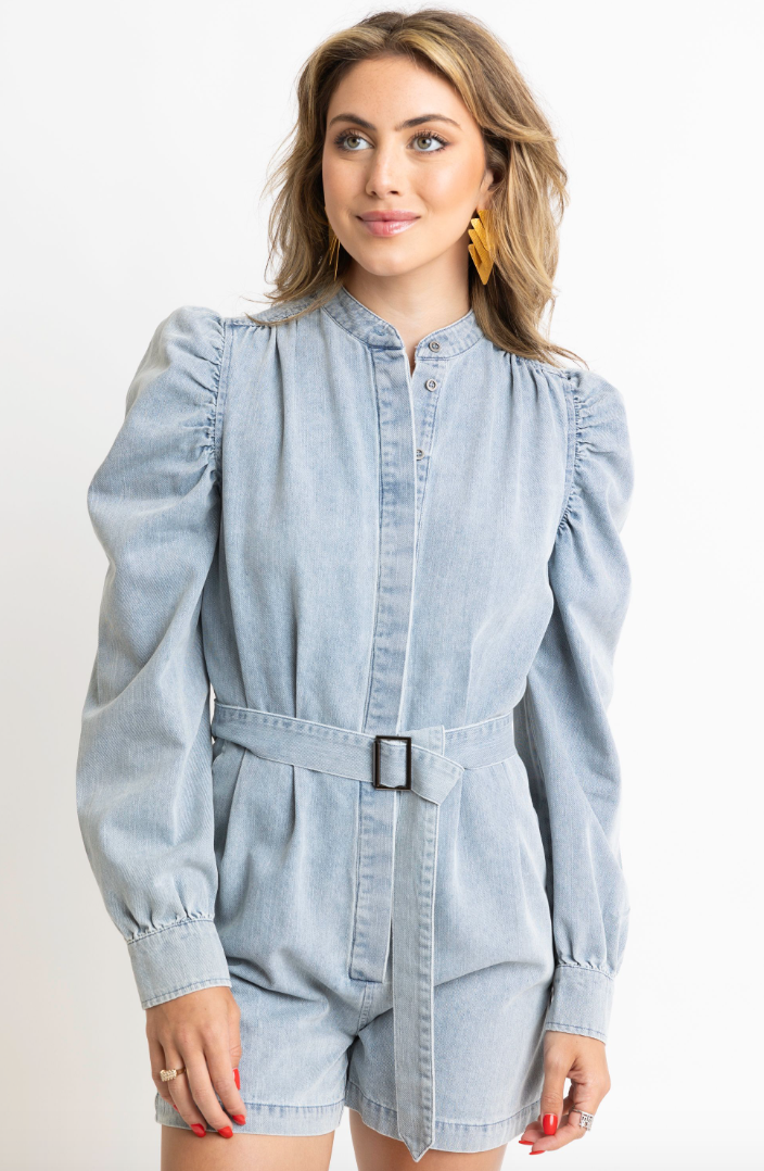 Miranda Belted Denim Romper