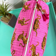 Quilted Cosmetic Bag | Pink SMALL Tiger Print