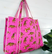 Quilted Tiger Tote | SMALL Pink Tiger