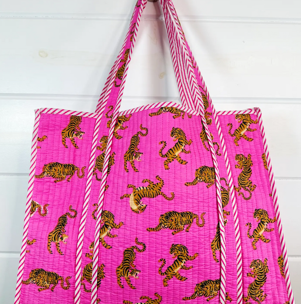 Quilted Tiger Tote | SMALL Pink Tiger