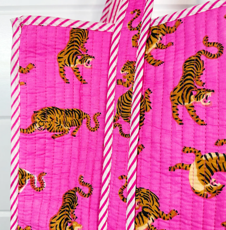 Quilted Tiger Tote | SMALL Pink Tiger